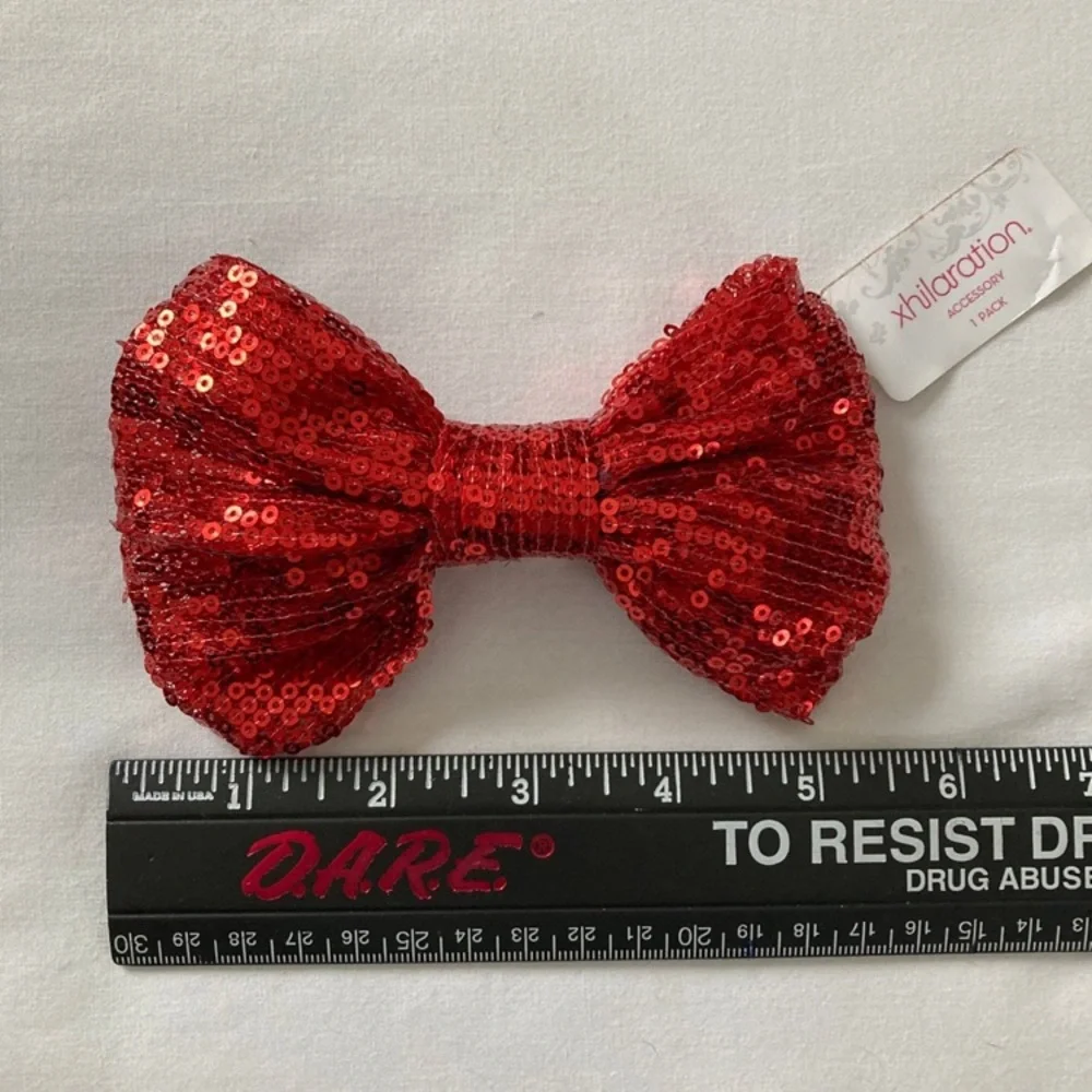 Red Sequin Hair Bow With Clip NWT